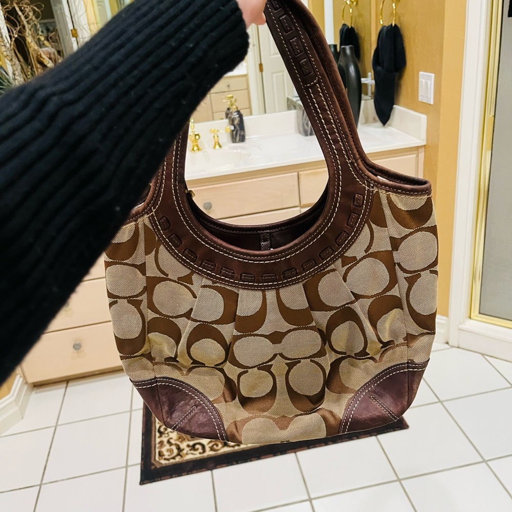 Coach Brown and Tan Shoulder Bag